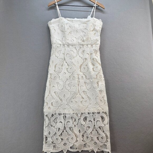 Bardot Lina Lace Sheath Knee Length Dress White Swirl Floral Lace US sz 8 or Med - Picture 4 of 12